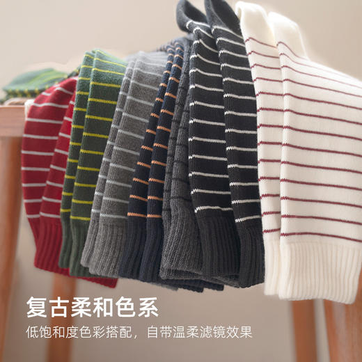 靴下物日系复古撞色条纹袜子女秋冬中筒袜女堆堆袜配小皮鞋勃肯鞋 商品图2