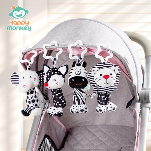 Happy monkey婴儿可爱小风铃玩具推车挂件新生儿追视黑白安抚摇铃 商品图0