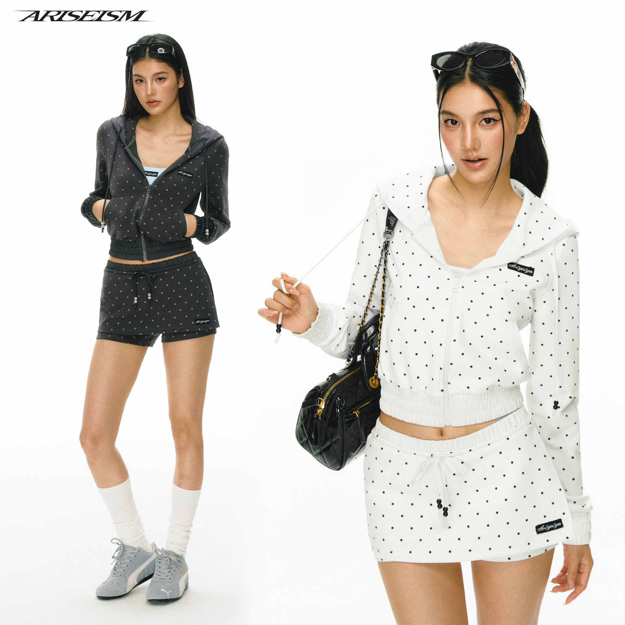 Ariseism 美式复古波点印花卫衣短裙套装女春季新款两件套