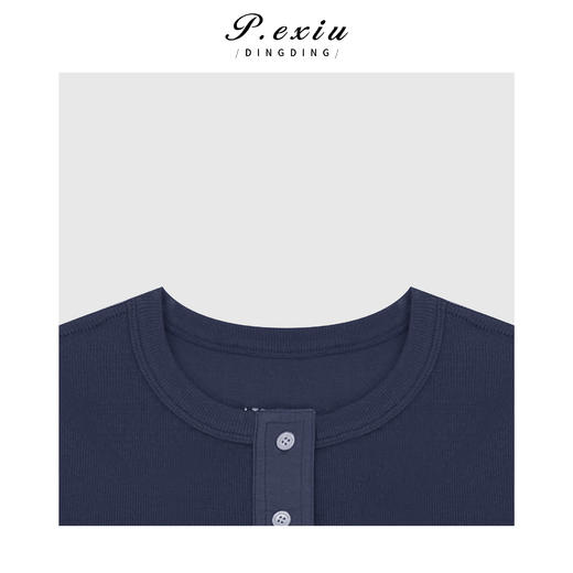 03-5潘依绣丁丁宠粉舒适修身半系扣正肩圆领七分袖T恤Q35460 商品图2