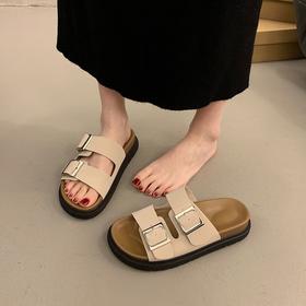 【柔软舒服！甜酷风格】勃肯鞋女厚底凉拖鞋女夏外穿新款时尚皮带扣休闲沙滩一字拖鞋。xa