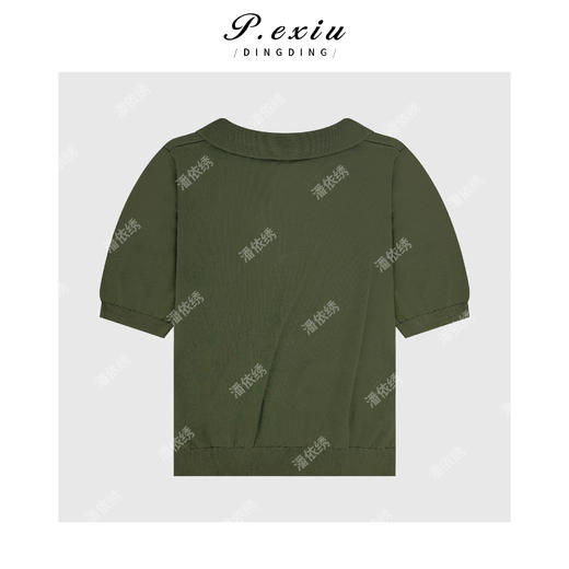 04-1潘依绣丁丁宠粉100%棉法式老钱风百搭POLO领短袖针织上衣Q78895 商品图1