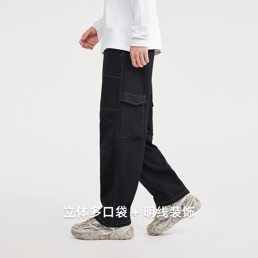 墨麦客男装多口袋加绒工装牛仔裤男2025冬新款阔腿休闲裤男97359 商品图3