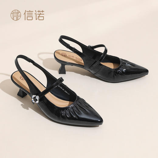 信诺真皮女鞋2026夏季新款百搭时尚软底舒适细跟尖头法式时装凉鞋X6L134-86 商品图1