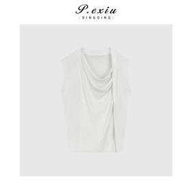 03-5潘依绣丁丁宠粉100%天丝时髦不规则荡领无袖针织上衣 ZZ0910