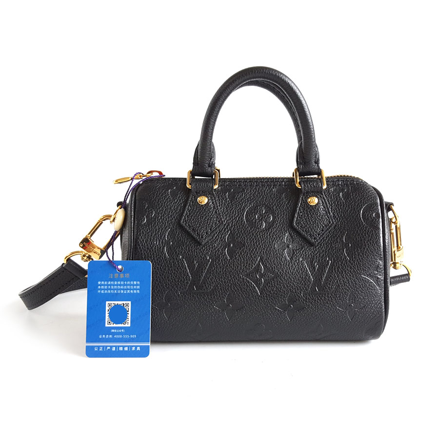 【95新】LV路易威登NANO SPEEEDY M82450黑色全皮压花nano speedy 单肩斜挎手提包女士260326AK09