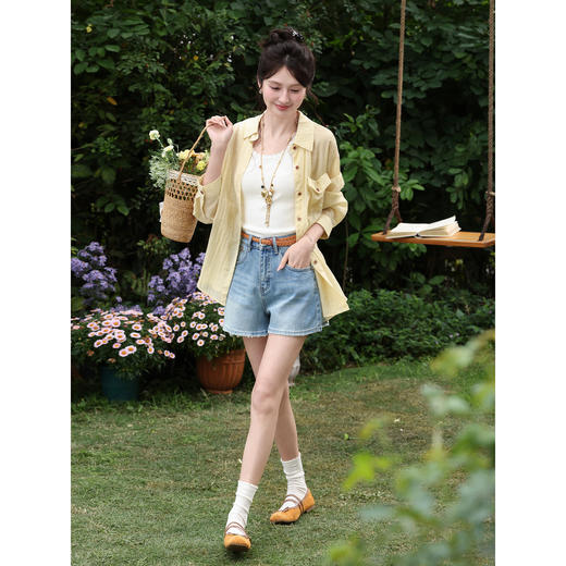 鹿向南【0331/20:00新品前1小时7折限量100件】蓝色A字牛仔短裤 商品图1