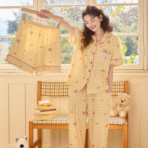 2026新款夏季纯棉短袖三件套装 可外穿少女家居服睡衣 商品图10