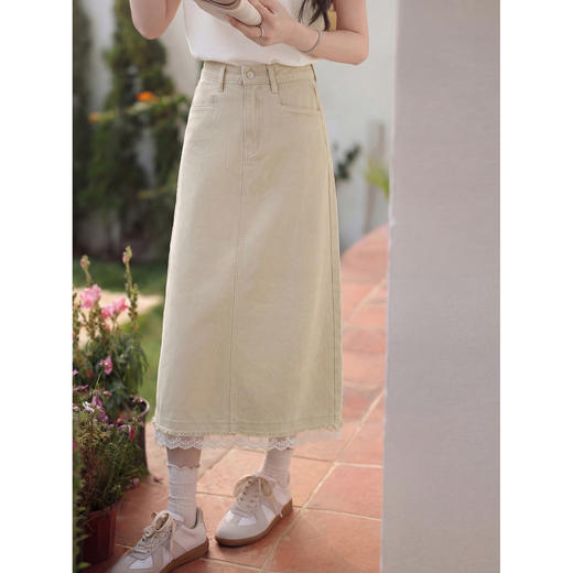 鹿向南【0331/20:00新品前1小时7折限量100件】卡其色A字半身裙女 商品图3