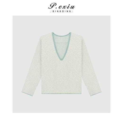 03-5潘依绣丁丁宠粉复古慵懒撞色V领长袖针织上衣Q69544 商品图0