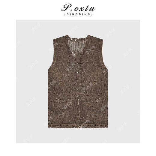 04-1潘依绣丁丁宠粉度假风镂空勾花系带无袖背心 Q15159 商品图1