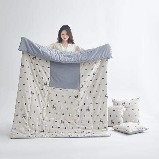 南方生活奶油泡芙二合一抱枕被-北欧鹿（40*40打开100*150cm） 商品图2