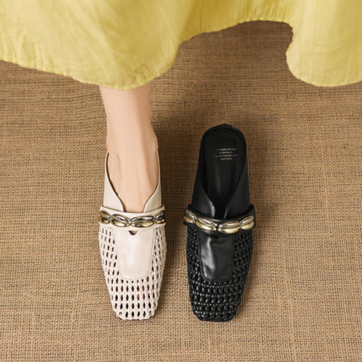 【预售5天】包头凉拖鞋女夏外穿出高级感绝美新款编织拼接镂空内增高方头NGMZR&72-122 商品图1