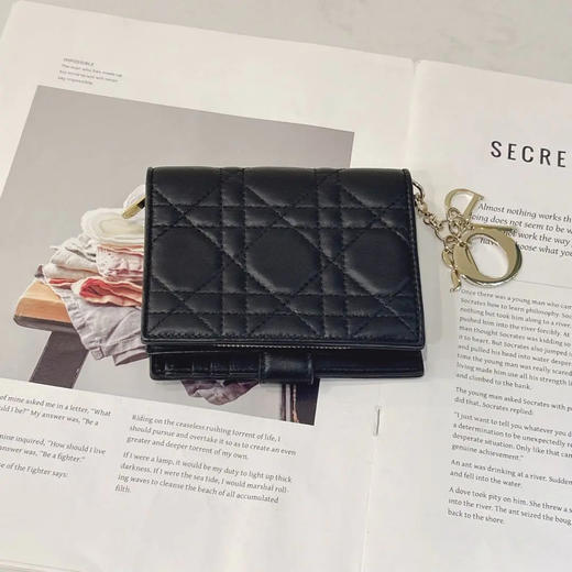 Dior 短款 羊皮 黑色 藤格纹 小钱包 商品图1