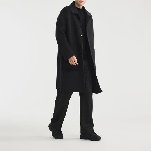 墨麦客男装2025年秋冬季新款翻领全羊毛中长款双面毛呢大衣外套 商品图2