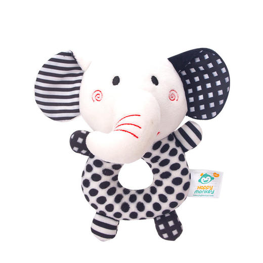 Happy monkey新生儿手摇铃婴儿玩具响铃宝宝黑白玩具狐狸大象摇铃 商品图4