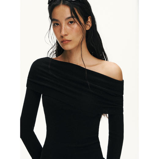 Ariseism黑标 100%羊毛一字肩针织衫女春季新款上衣 商品图1