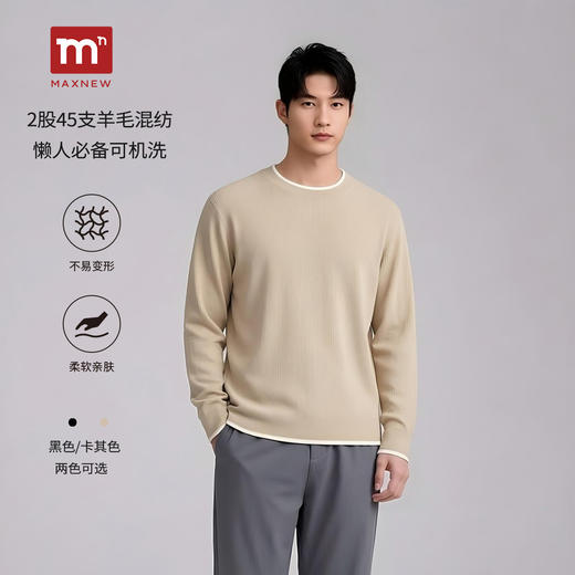 【门店同款】极简风圆领羊毛混纺针织衫男长袖休闲毛衣1Q1112502 商品图0