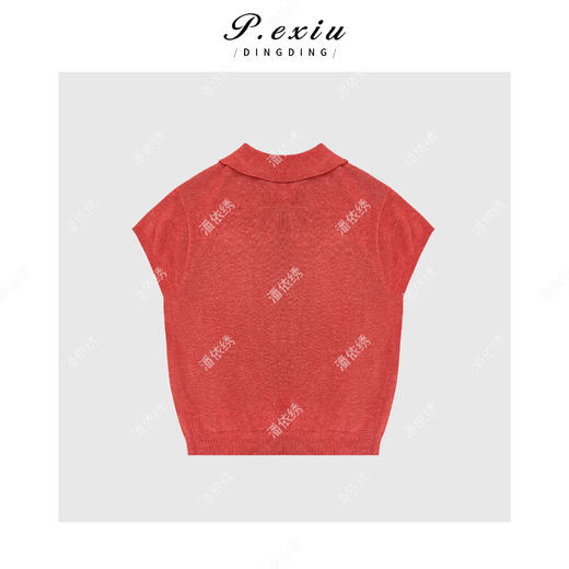 03-5潘依绣丁丁宠粉 天丝亚麻Polo领学院风短袖针织上衣 C025 商品图1