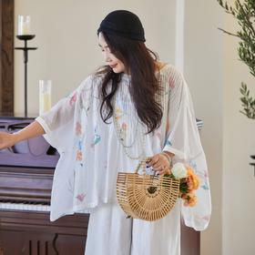 【林栖设计小店】手工绣花|婴儿棉压褶肌理感2026夏新款印花衬衣两件套1962140