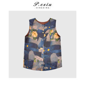 03-5潘依绣丁丁宠粉100%人丝复古气质双面穿无袖圆领马甲 W-63239