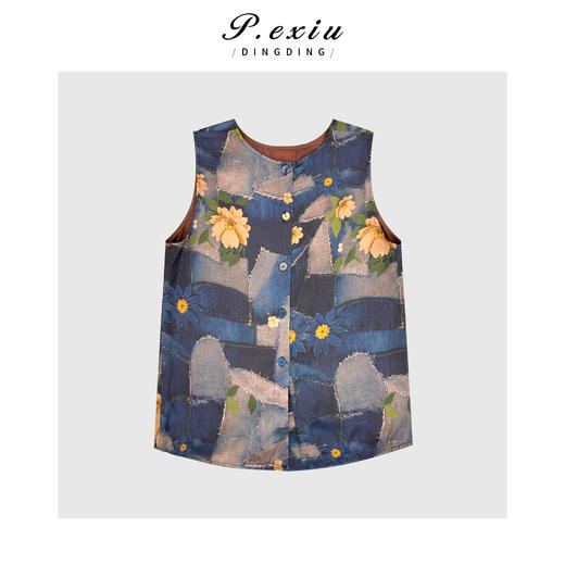 03-5潘依绣丁丁宠粉100%人丝复古气质双面穿无袖圆领马甲 W-63239 商品图0