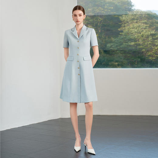 IWY/夏季蓝色短袖西装连衣裙女高级感气质收腰裙子正式场合职业裙6Q19 商品图1