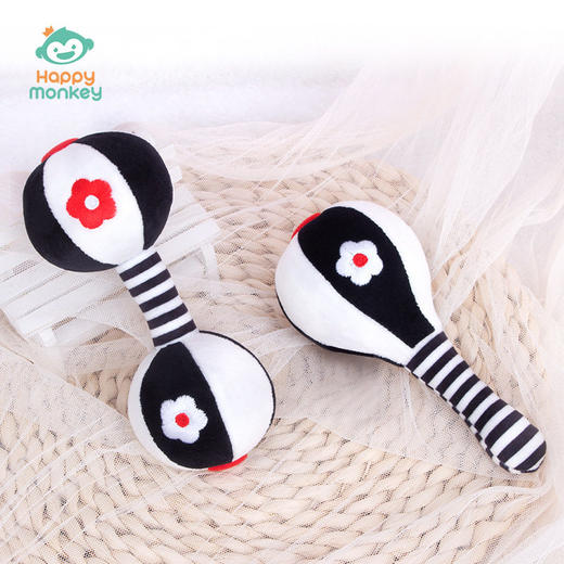 Happy monkey婴儿追视训练黑白早教玩具新生儿抓握训练沙锤哑铃 商品图3