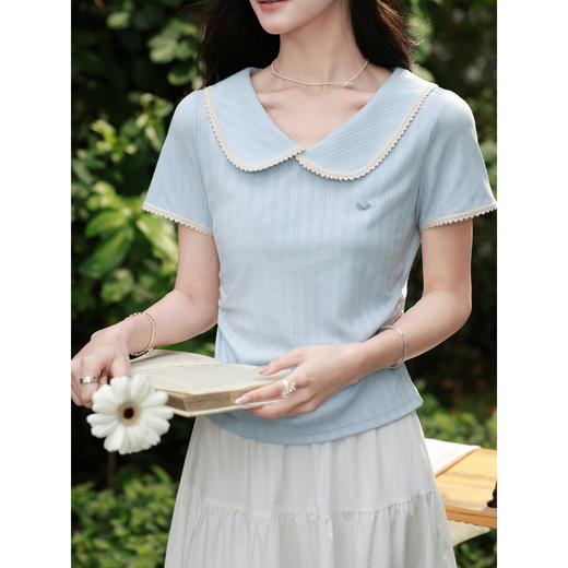 鹿向南【0330/20:00新品前一小时5折限量100件】蓝色T恤 商品图1