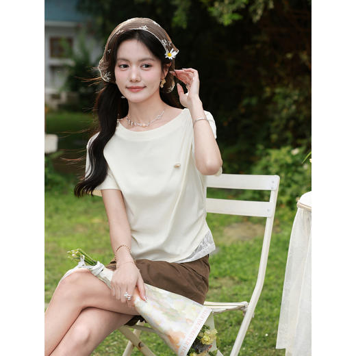 鹿向南【0330/20:00新品前一小时7折限量100件】浅杏色T恤 商品图4