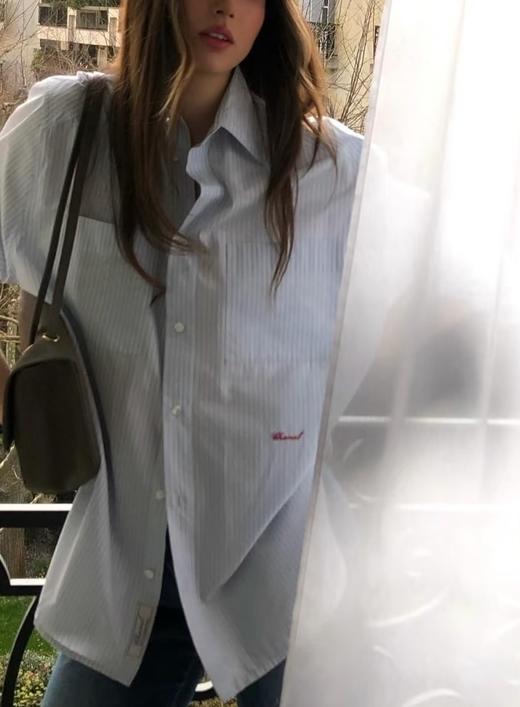 女款全棉刺绣条纹长袖衬衫la025 商品图3