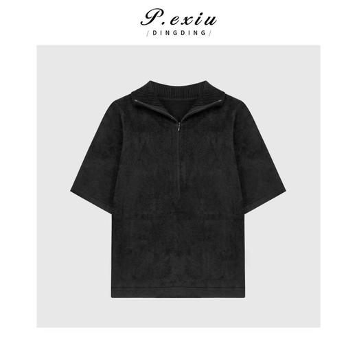 04-1潘依绣丁丁宠粉休闲百搭磨绒感半开领短袖针织上衣Q99884 商品图0