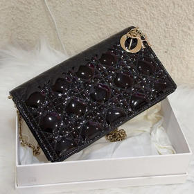 DIOR 黑金 藤格纹 漆皮 三合一  woc 链条包