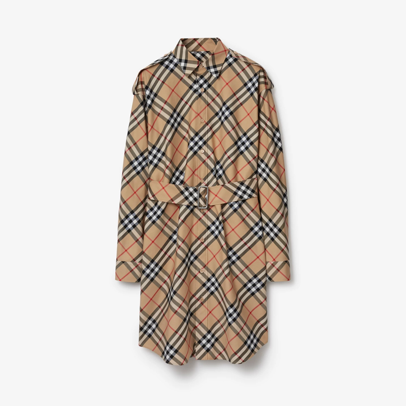 【三】BURBERRY 巴宝莉 女士 Vintage 格纹棉质衬衫式连衣裙 格子 8086610 B9368