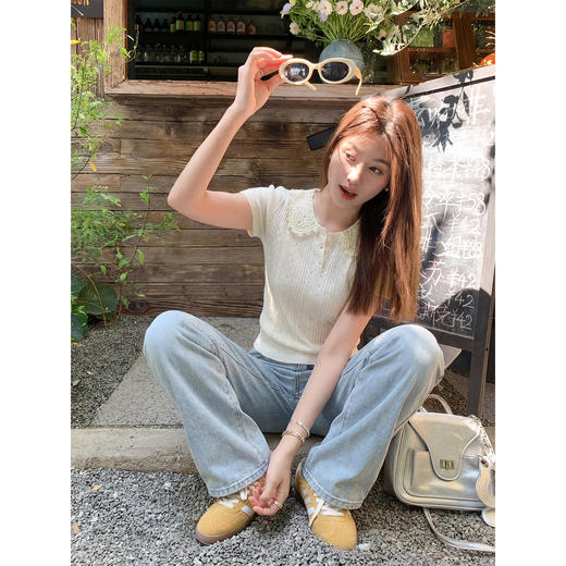 <曾小咸推荐>蕾丝娃娃领2色针织短袖气质【预售7-15天发货】 商品图3