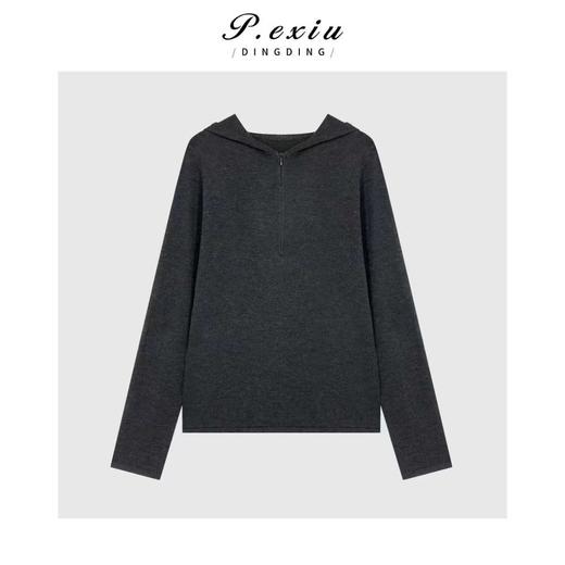 04-1潘依绣丁丁宠粉韩系松弛感百搭半拉链连帽针织上衣Q78954 商品图0