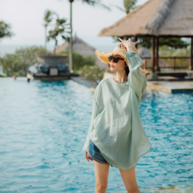 100%苎麻松弛慵懒感百搭圆领长袖衬衫 W-63723