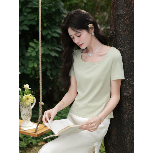 鹿向南【0331/20:00新品前1小时7折限量100件】小清新绿色短袖T恤 商品图3