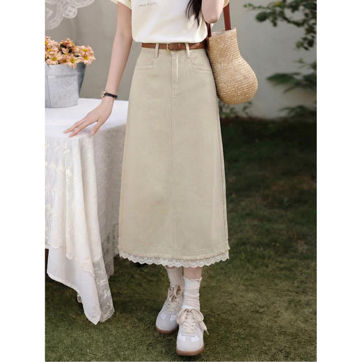 鹿向南【0331/20:00新品前1小时7折限量100件】卡其色A字半身裙女 商品图0