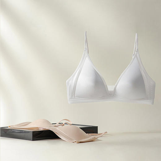 【享裸感之旅 法式三角杯】B32简约光面超薄内衣 女夏大胸显小性感文胸罩 舒适无痕睡眠粉底隐型内衣 商品图1