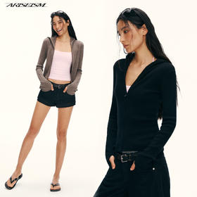 Ariseism 黑标 100%羊毛连帽针织开衫女春季新款上衣