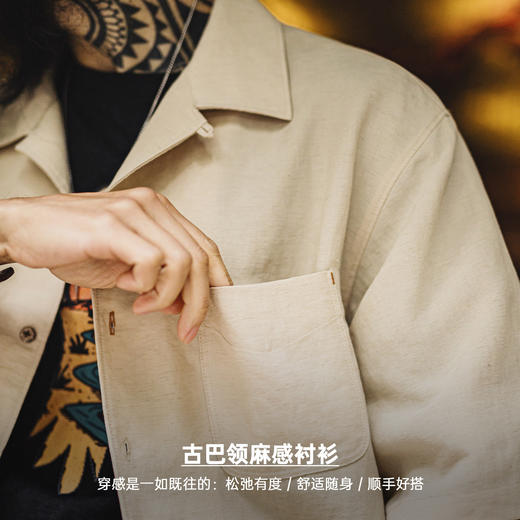 马登工装莱赛尔短袖衬衫天丝古巴领松弛感衬衣美式老钱风外套男夏 商品图1