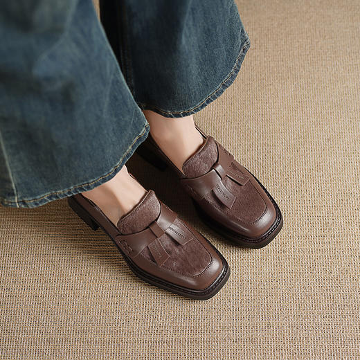 阿么手工女鞋2026新款高跟乐福鞋女款通勤软底复古百搭小皮鞋6CM 商品图4