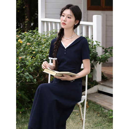 鹿向南【0330/20:00新品前一小时7折限量100件】藏蓝色连衣裙 商品图4