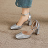 阿么手工女鞋珍珠一字带高跟鞋2026新款银色真皮镂空夏季凉鞋8CM 商品缩略图4
