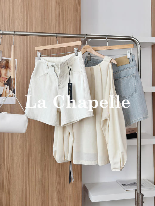 专柜实拍【版型巨正~】拉夏贝尔/La Chapelle棉质舒适好穿高腰单扣多裤袢口袋纯色百搭显瘦牛仔短裤 商品图6