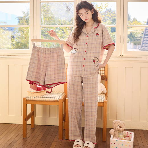 2026新款夏季纯棉短袖三件套装 可外穿少女家居服睡衣 商品图13