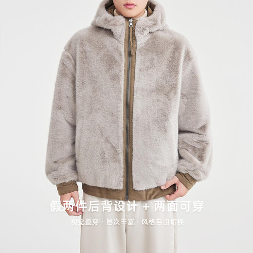 墨麦客男装连帽两穿加绒外套男2025冬季新款仿兔毛男士夹克81562 商品图1