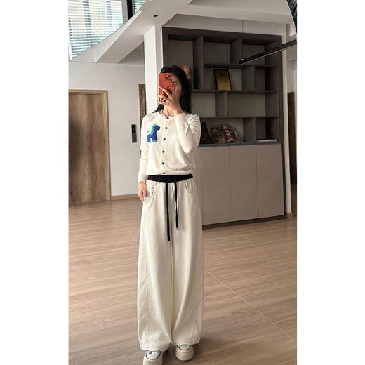 M吉*拉~高级感拼色抽绳松紧腰宽松天丝休闲裤女显瘦阔腿裤 商品图1