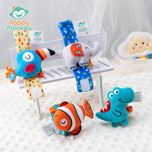 Happy monkey婴儿手腕带摇铃玩具宝宝卡通动物手表带新生儿礼物 商品图3